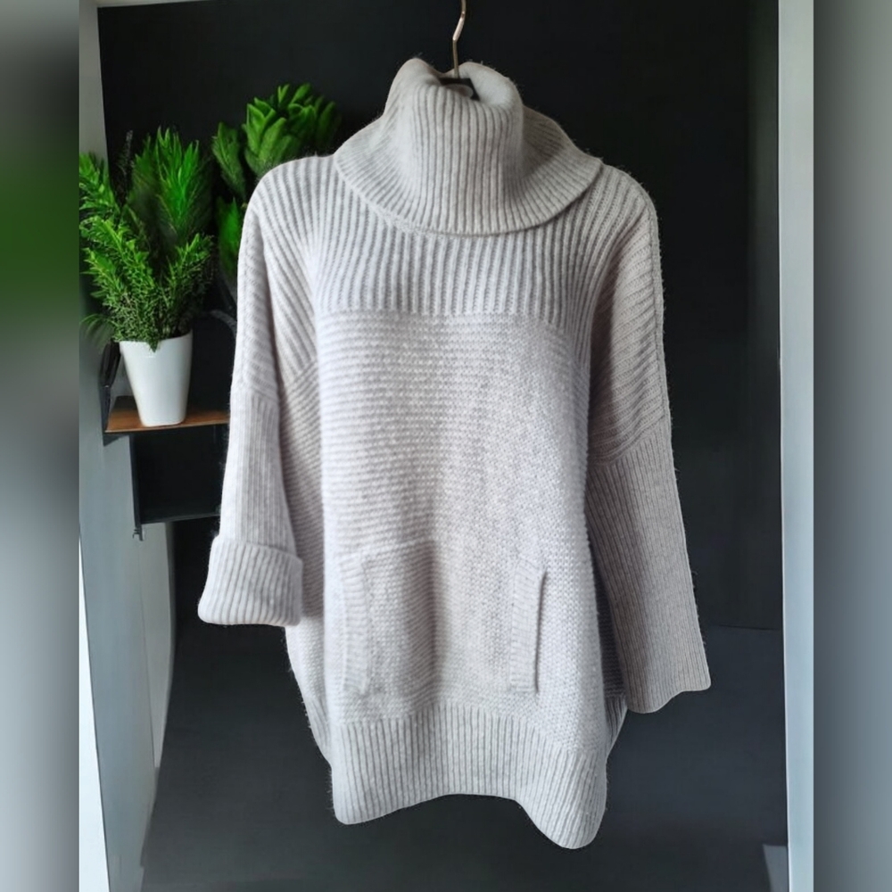Part Two Oversized Kangaroo Pouch Turtleneck Wool Blend Sweater